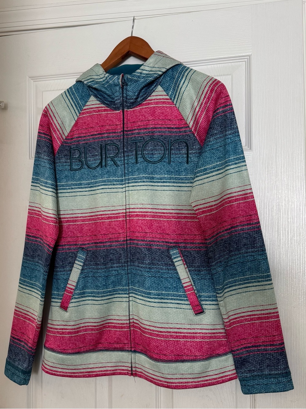 Burton Striped Hooded Jacket in Pink, Blue & Cream